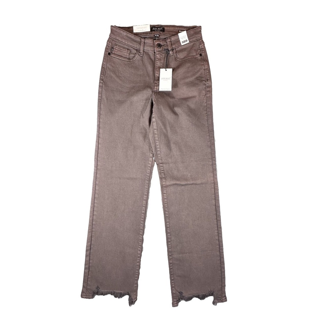 Judy Blue Straight Fit Jeans Women's 3/26 Raw Hem High Rise Brown Boho College